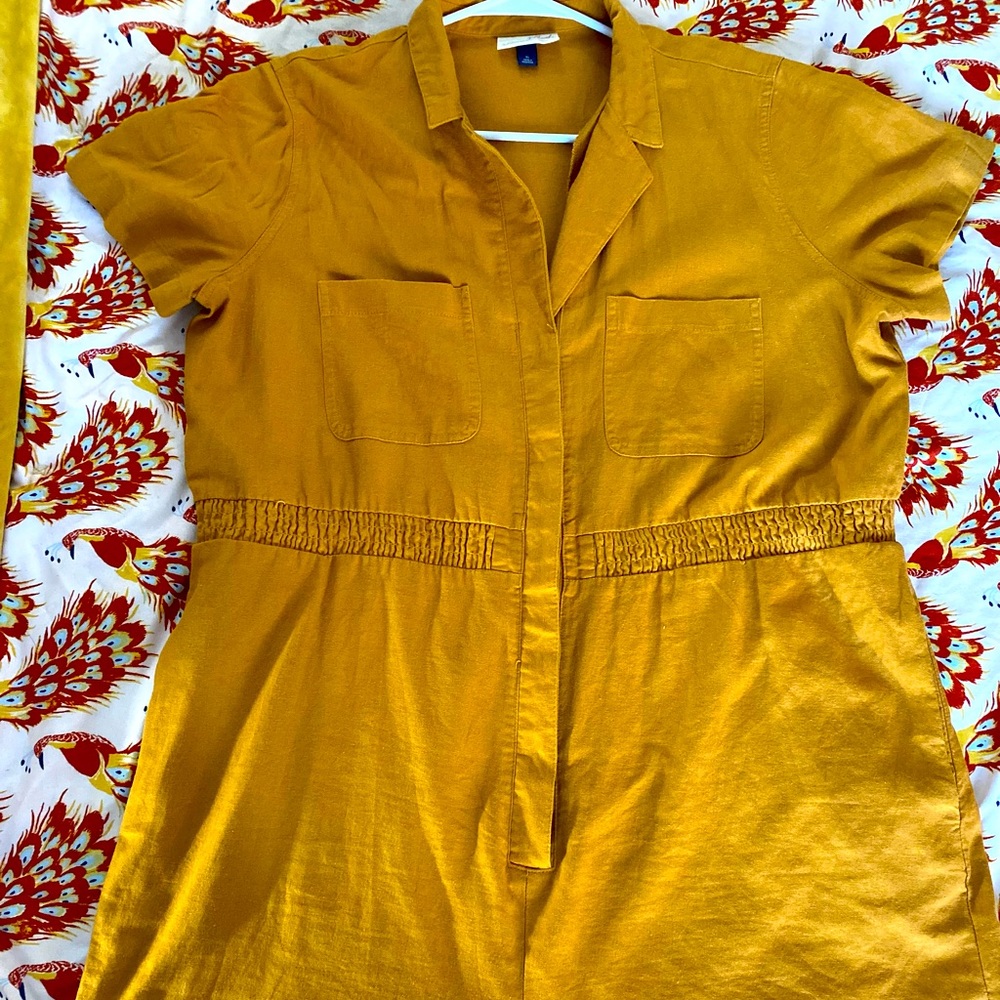 Burnt orange linen blend shorts jumpsuit